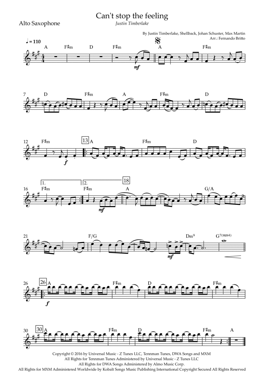 Can't Stop The Feeling! (arr. Fernando Britto)