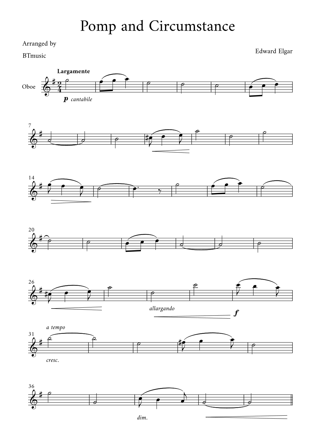 Pomp and Circumstance - Edward Elgar (arr. BTmusic)