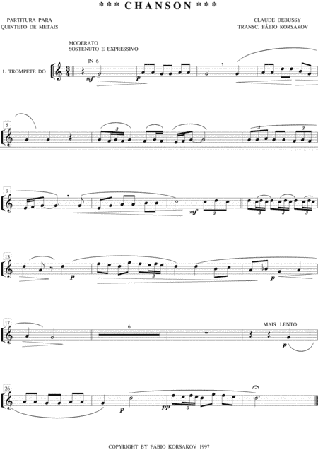 CHANSON - Debussy - BRASS QUINTET (arr. FABIO KORSAKOV)