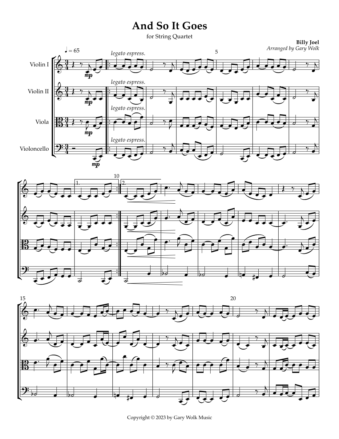 And So It Goes (arr. Gary Wolk)