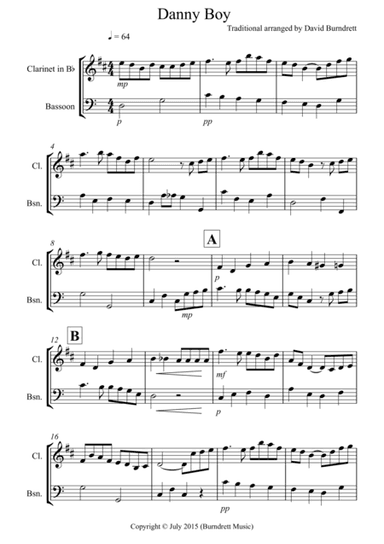Danny Boy for Clarinet and Bassoon Duet (arr. David Burndrett)