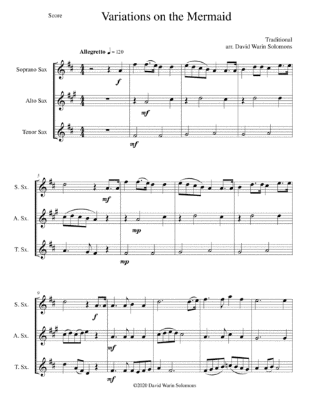 Variations on The Mermaid for saxophone trio (arr. David Warin Solomons)