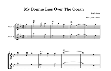 My Bonnie Lies Over The Ocean (Easy Flute Duet) (arr. Tyler Adams)
