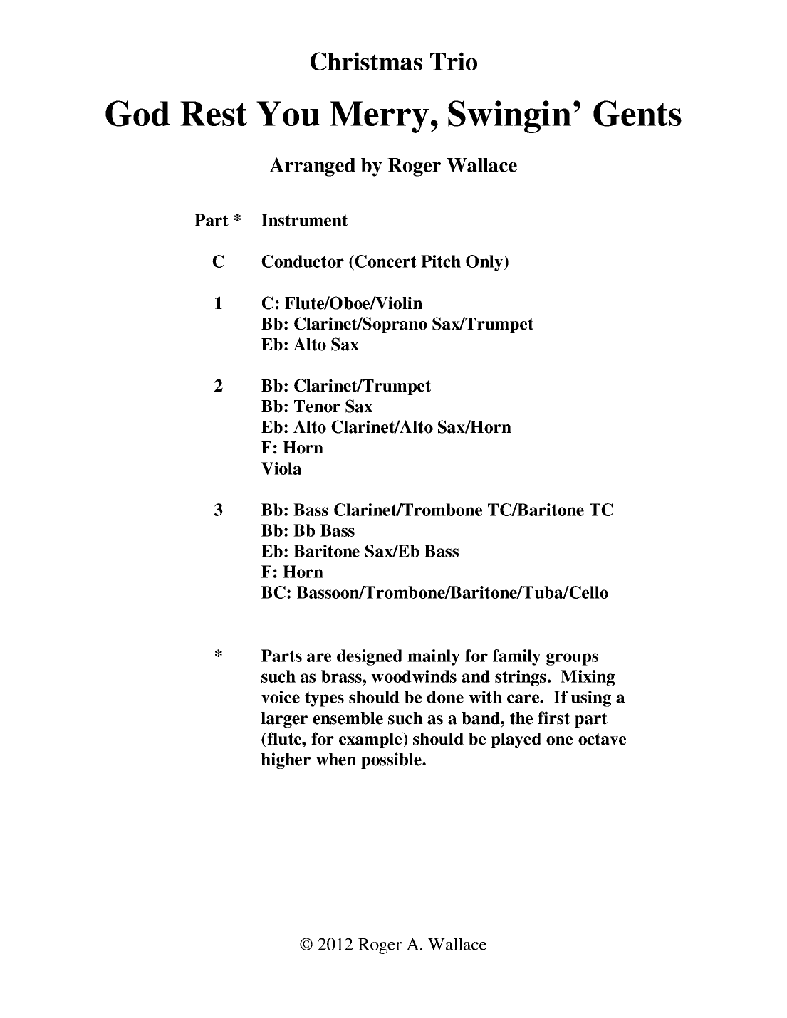 God Rest You Merry, Gentlemen (Saxophone Trio) (arr. Roger Wallace)