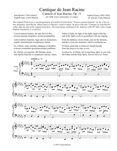 Cantique de Jean Racine (SAB) (arr. Curtis Hanson)