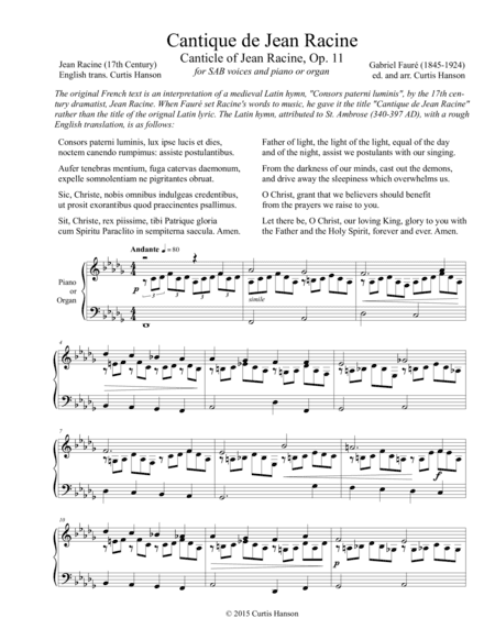 Cantique de Jean Racine (SAB) (arr. Curtis Hanson)