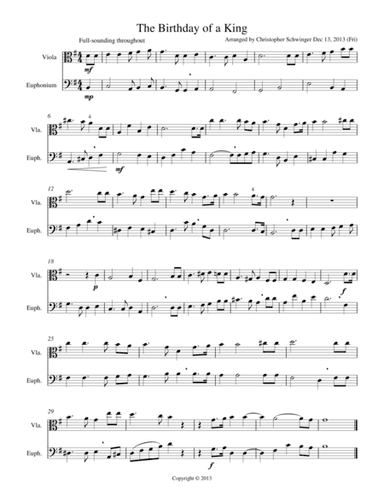 The Birthday of a King - duet for viola & euphonium or French horn (arr. Christopher Schwinger)