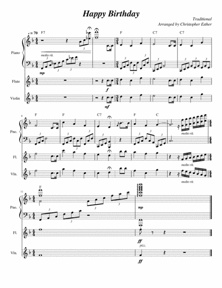 Happy Birthday (Piano, Flute, Violin) (arr. Christopher Esther)