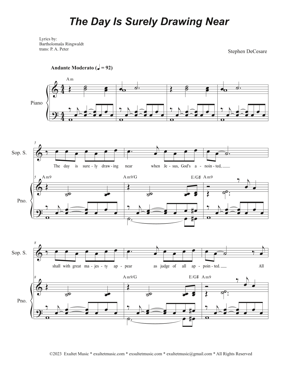 The Day Is Surely Drawing Near (Soprano and Tenor solos with Vocal Trio (SAB)