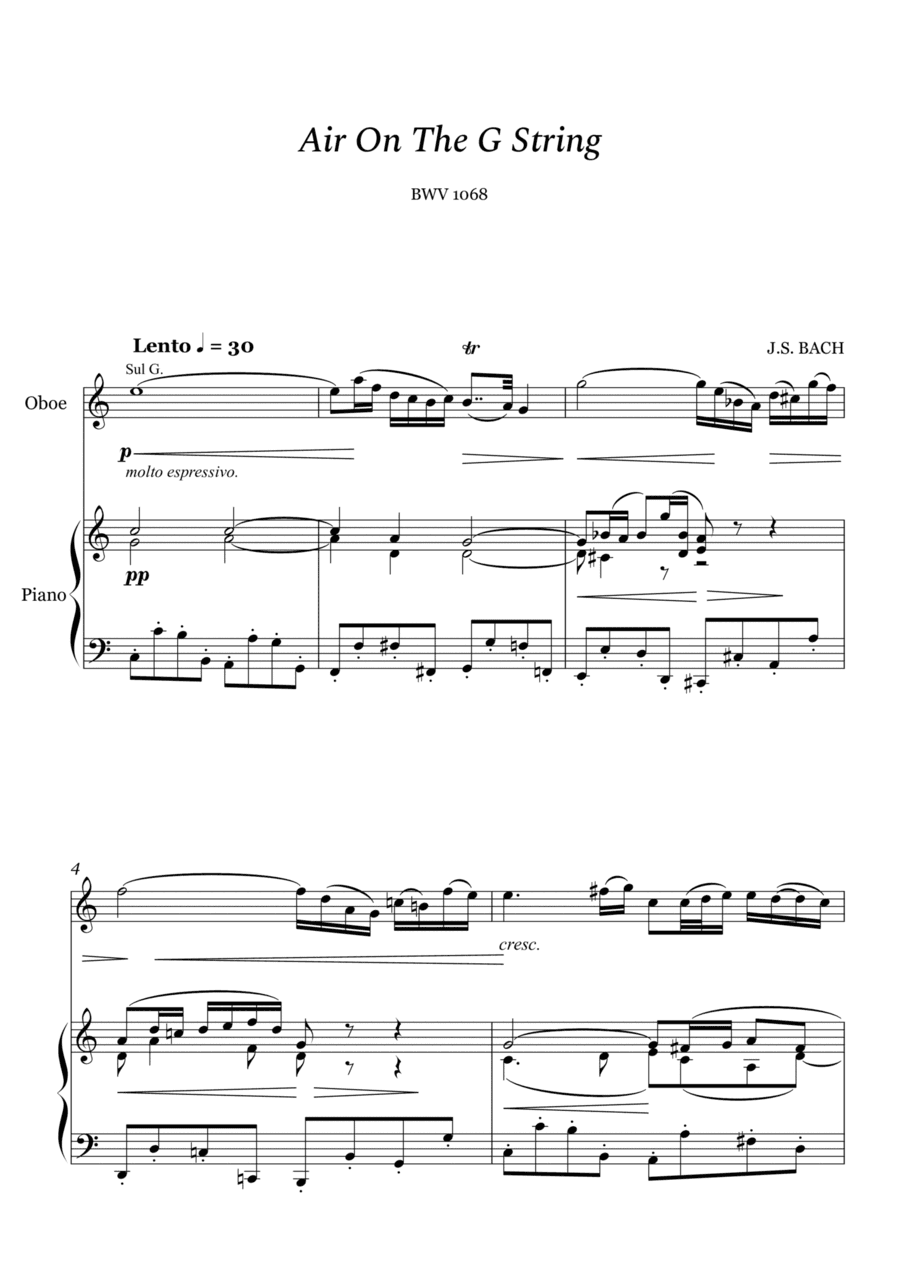 Bach - Air on The G String for Oboe and Piano (arr. Cássio Silva Chaves)