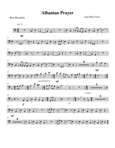 Albanian Prayer for SATB Recorder Quartet