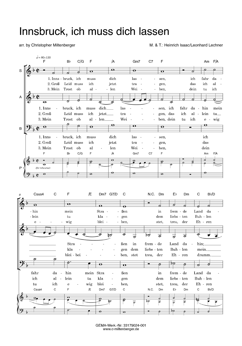 Innsbruck, ich muss dich lassen (SAB) (arr. Christopher Miltenberger)