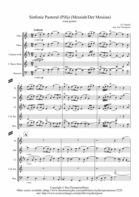 Handel: Sinfonie Pastoral (Pastoral Symphony)(Pifa) from The Messiah (Der Messias) - wind quintet (arr. Ray Thompson)