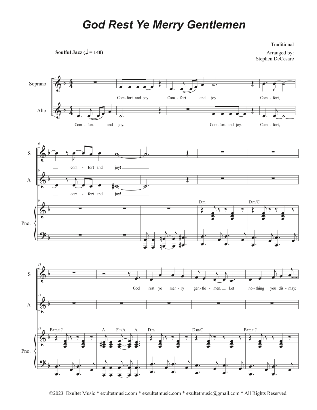 God Rest Ye Merry Gentlemen (Duet for Soprano and Alto solo) (arr. Stephen DeCesare)