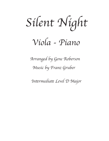 Silent Night Intermediate  VIOLA SOLO with Piano (arr. Gene Roberson)