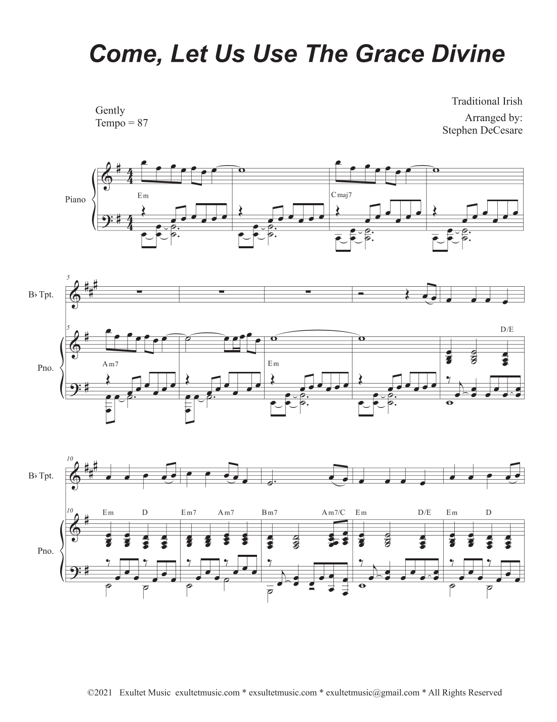 Come, Let Us Use The Grace Divine (Bb-Trumpet solo and Piano) (arr. Stephen DeCesare)