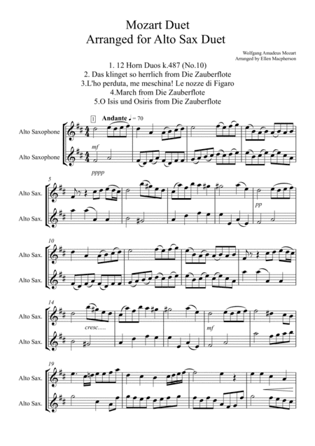 Mozart Duet arranged for Two Alto Saxophones (arr. Ellen Macpherson)