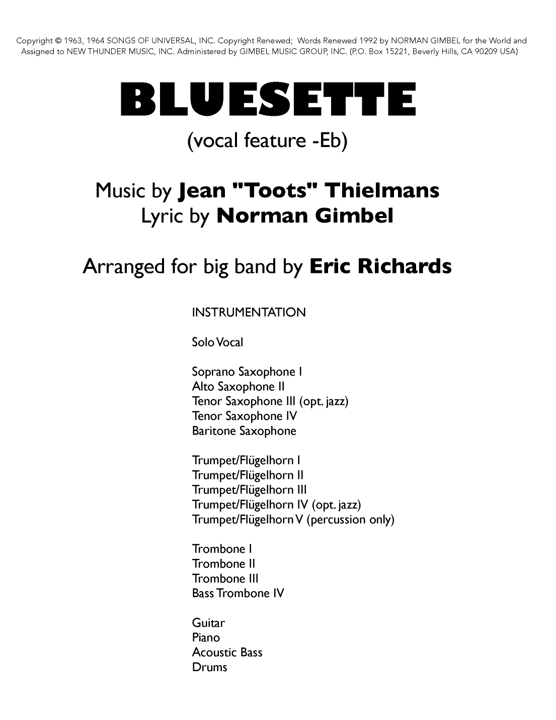 Bluesette (arr. Eric Richards)