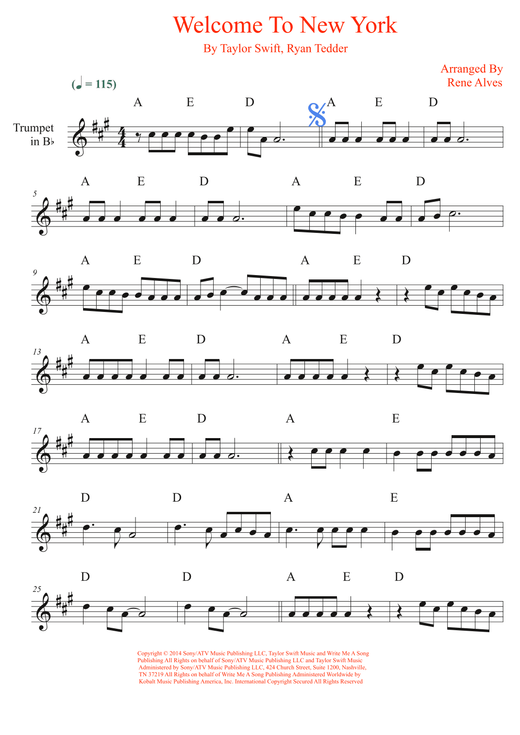 Welcome To New York (arr. Rene Alves)