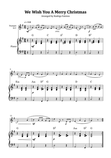 We Wish You a Merry Christmas (for solo trumpet in C with piano accompaniment) (arr. Rodrigo Faleiros)