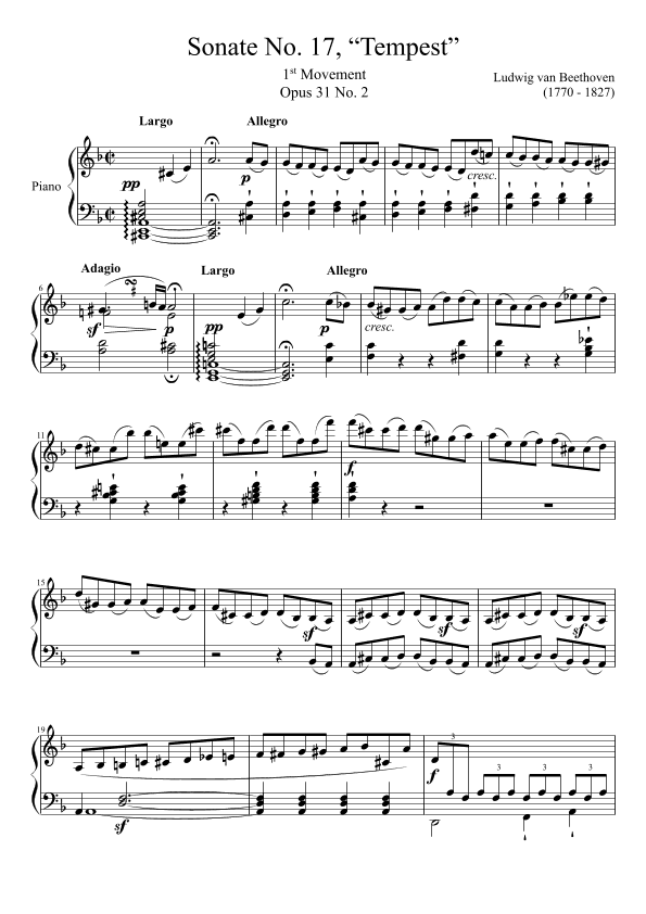 Sonate No. 17, Tempest 1st Movement (arr. Zachary Corbett)
