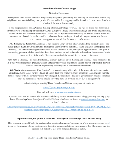 Three Preludes on Occitan Songs for Solo Guitar