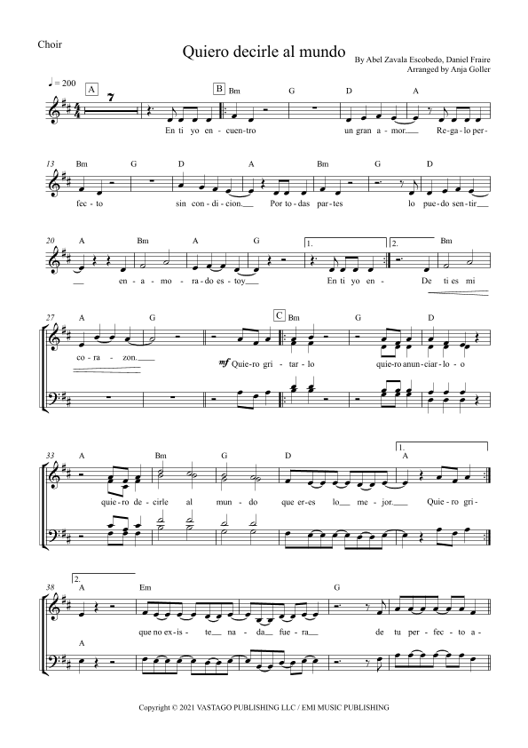 Quiero Decirle Al Mundo (arr. Anja Goller)