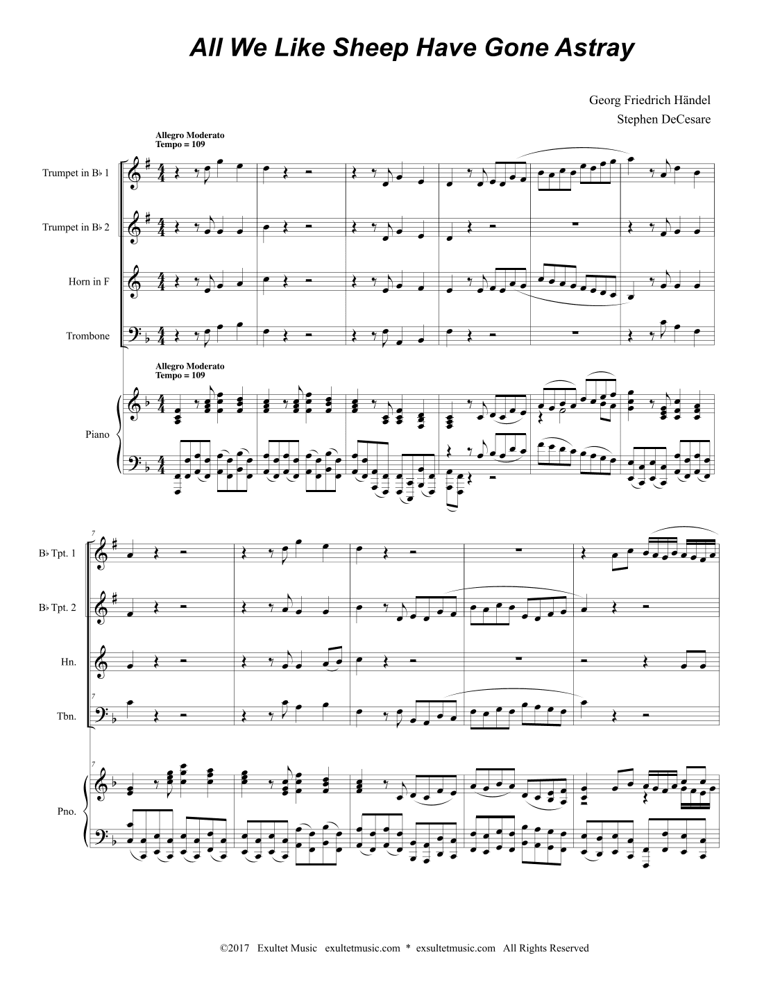 All We Like Sheep Have Gone Astray (Brass Quartet and Piano) (arr. Stephen DeCesare)