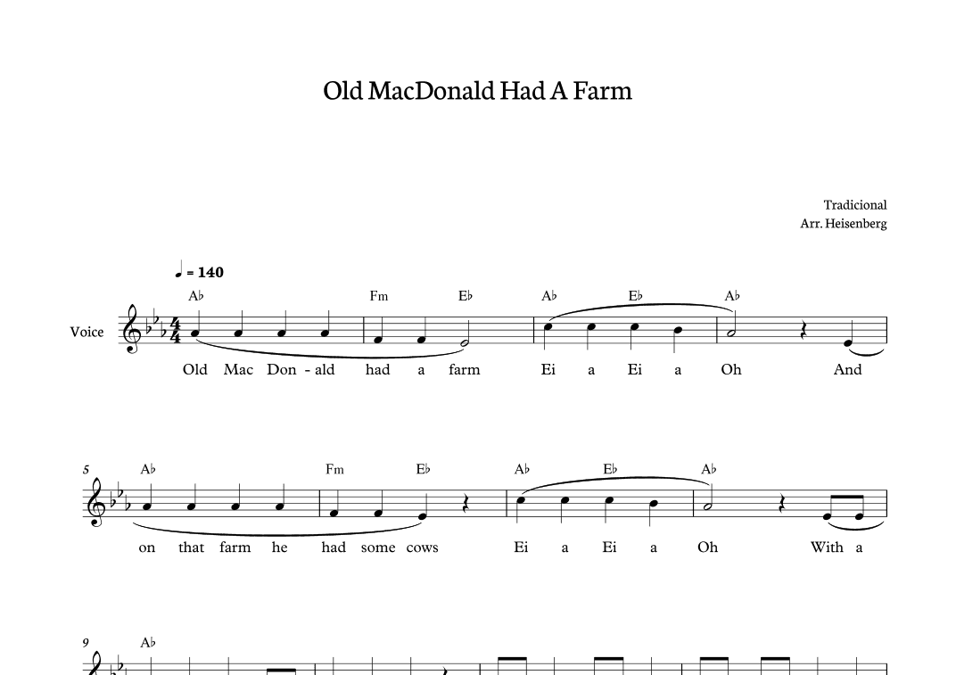 Old MacDonald Had a Farm for voice in Eb major (arr. Heisenberg)