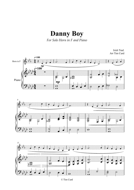Danny Boy for Solo Horn in F and Piano (arr. Tim Curd)