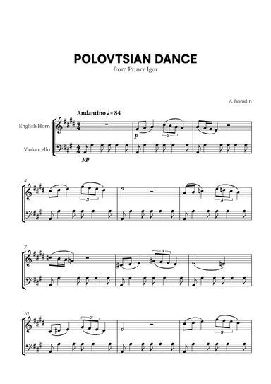 Polovtsian Dance (from Prince Igor) (for English Horn and Cello) (arr. Cadenza Editions)