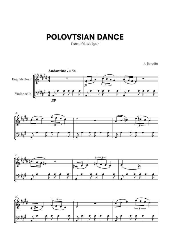 Polovtsian Dance (from Prince Igor) (for English Horn and Cello) (arr. Cadenza Editions)