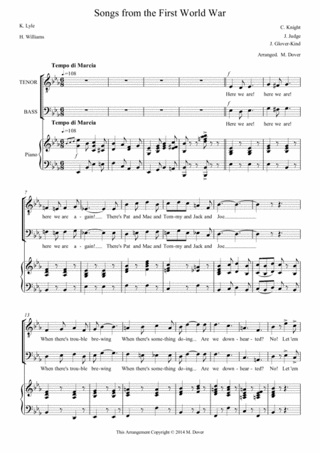 Songs from the First World War - Medley - TB - 2 part Choir (arr. M. Dover)