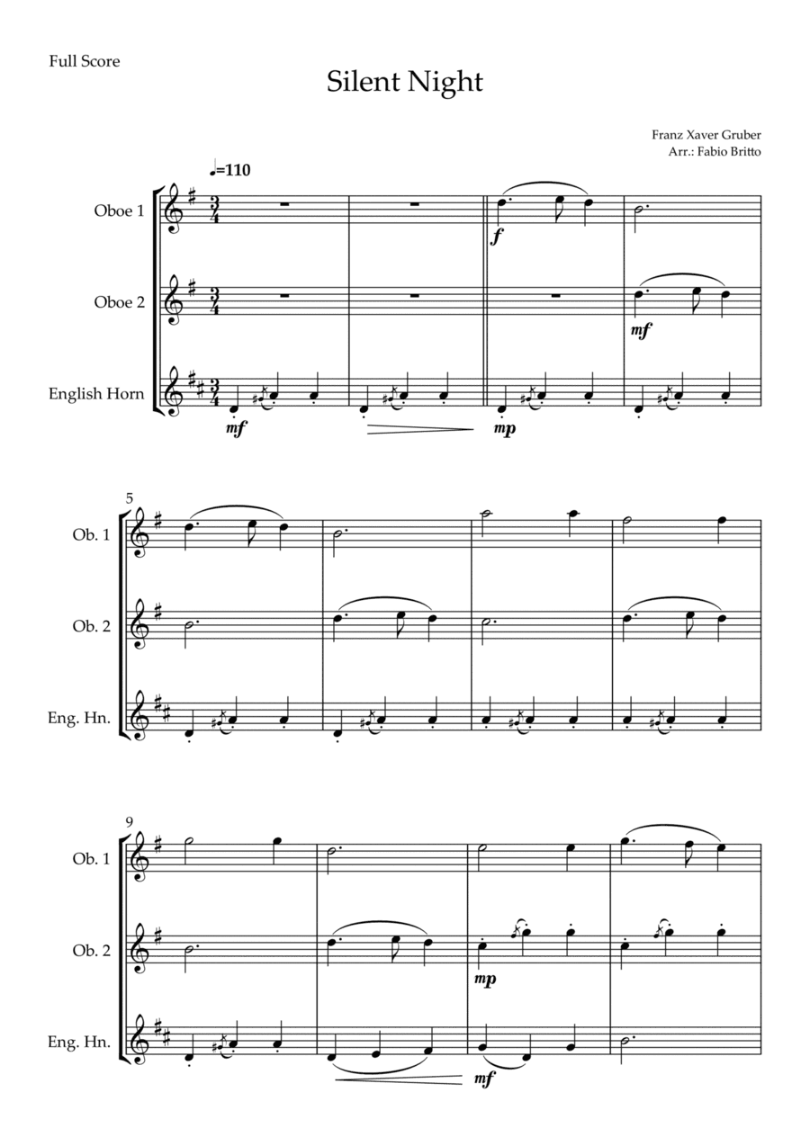 Silent Night (Christmas Song) for Woodwind Trio (arr. Fabio Britto)