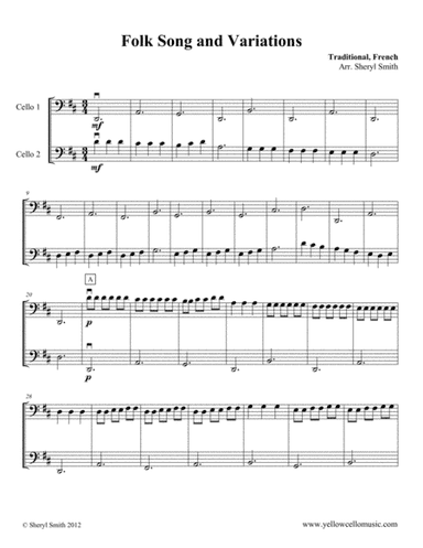 French Folk Song, Traditional for two cellos (cello duet) (arr. Yellow Cello Music)