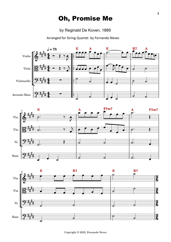 Oh Promise Me for String Quartet (arr. FERNANDO LUIZ NEVES)