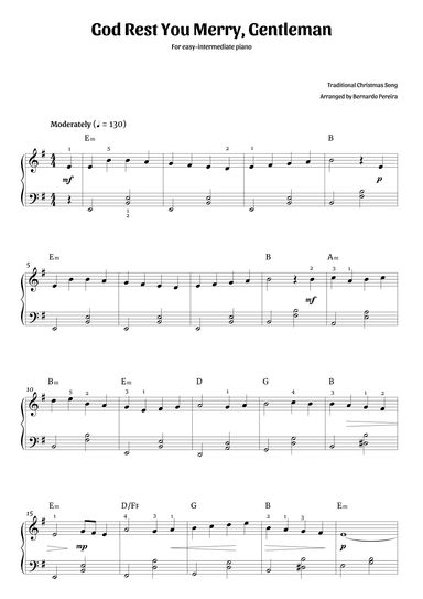 God Rest You Merry, Gentleman (easy-intermediate piano – E minor) (arr. Bernardo Pereira)