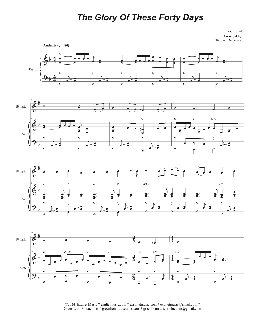 The Glory Of These Forty Days (Bb-Trumpet solo and Piano) (arr. Stephen DeCesare)