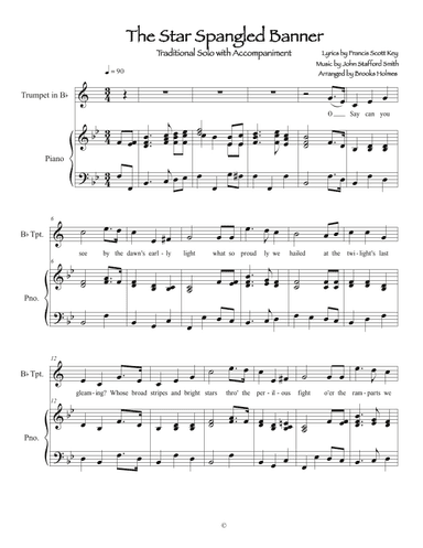 "Star Spangled Banner" Traditional Trumpet Solo with Piano in Bb (arr. Brooks Holmes)