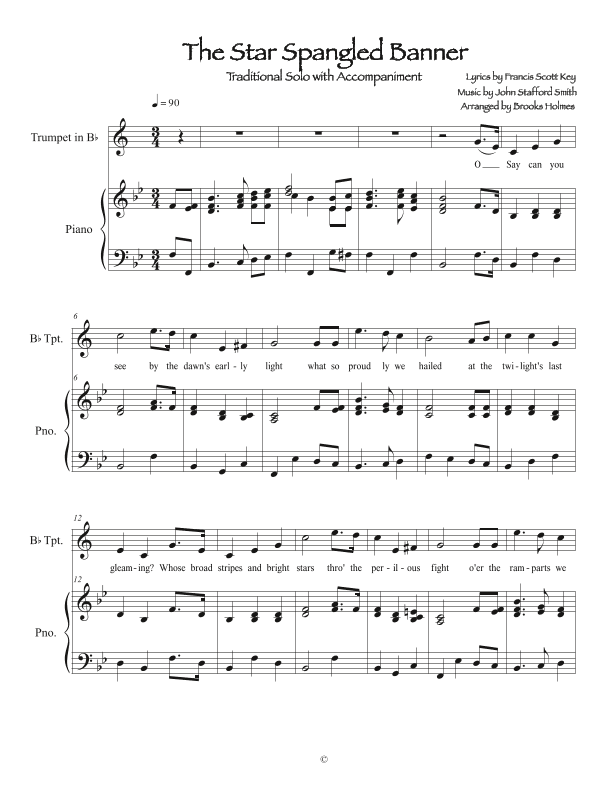 "Star Spangled Banner" Traditional Trumpet Solo with Piano in Bb (arr. Brooks Holmes)