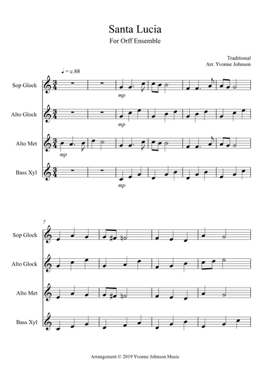Santa Lucia - For Orff ensemble (arr. Yvonne Johnson)