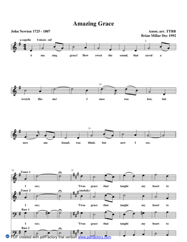 Amazing Grace (arr. Brian Millar)