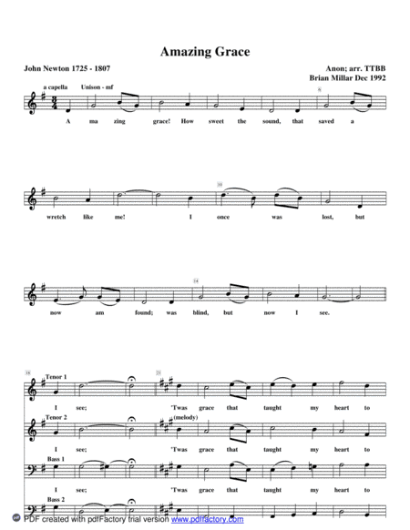 Amazing Grace (arr. Brian Millar)