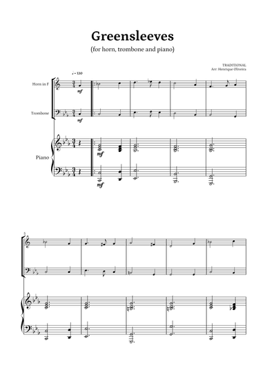 What Child Is This? (Greensleeves) - for Horn, Trombone and Piano (arr. Henrique Oliveira)