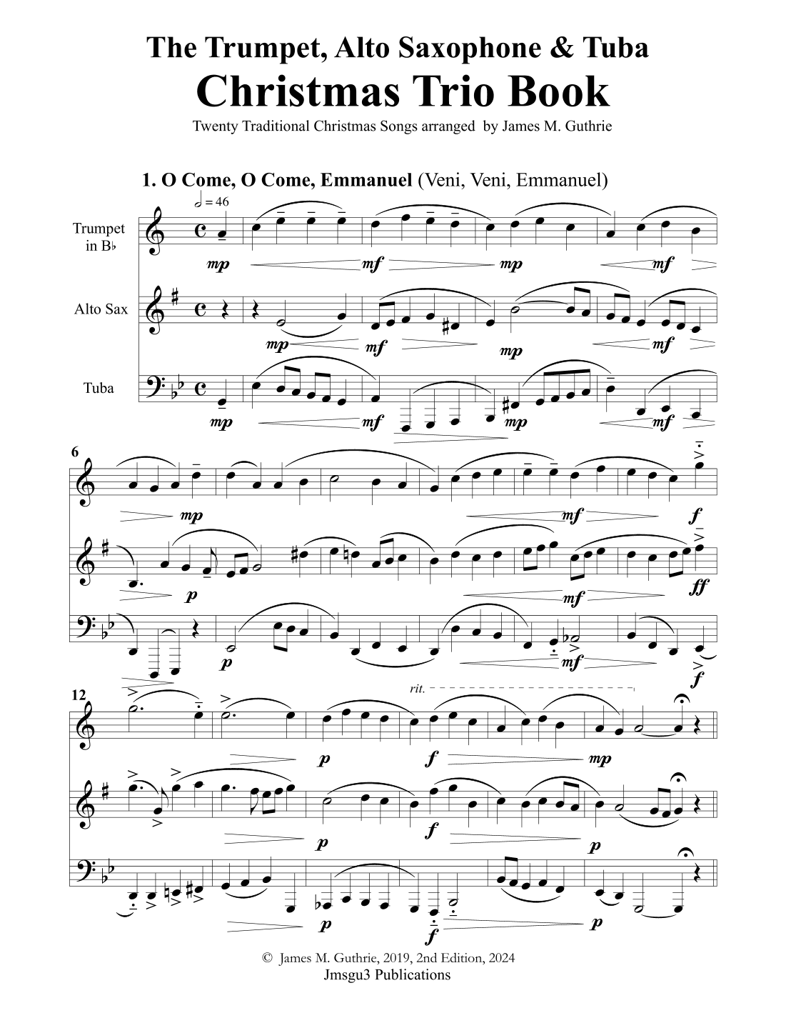The Trumpet, Alto Sax & Tuba Christmas Trio Book (arr. James M. Guthrie, ASCAP)