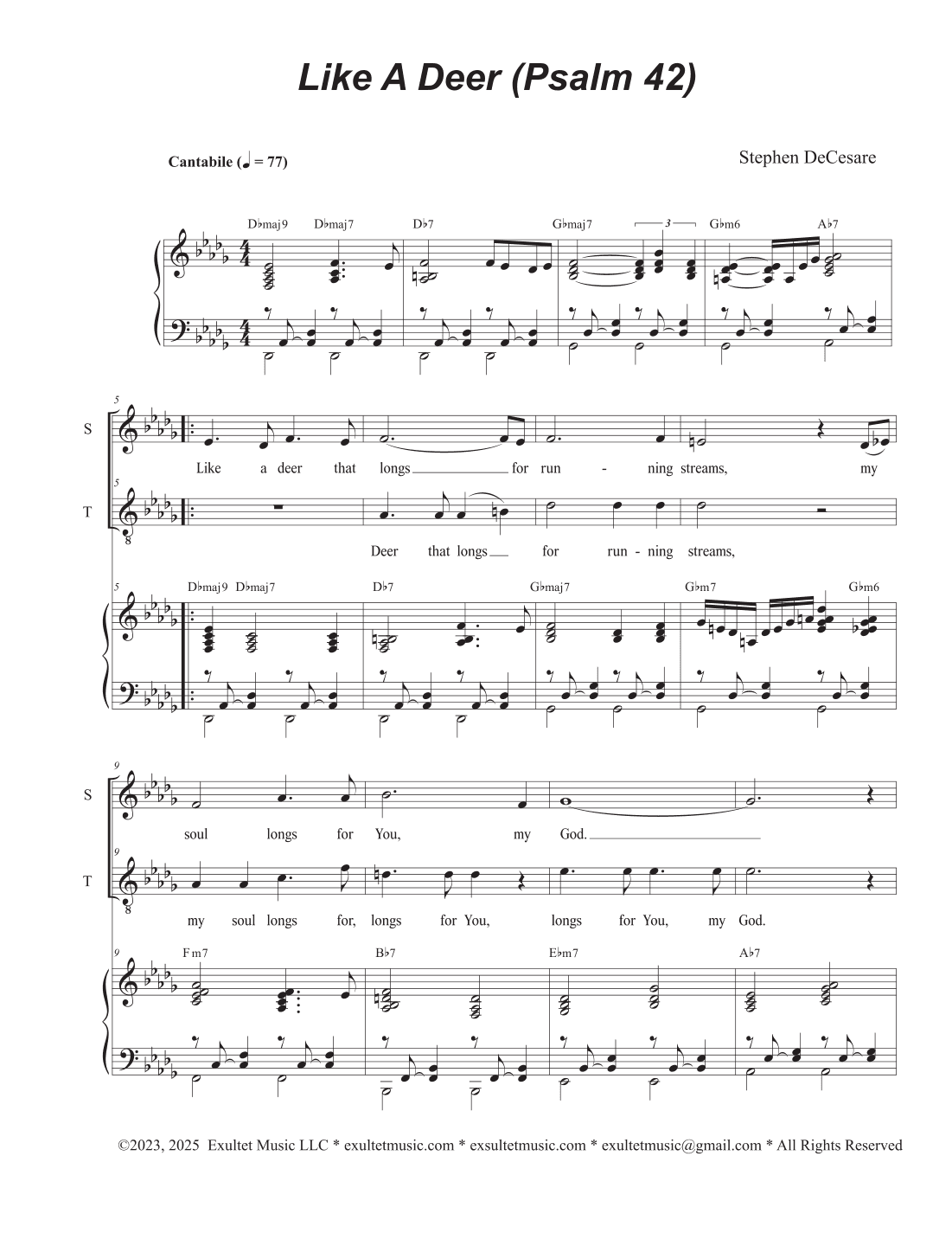 Like A Deer (Psalm 42) (2-part choir - (Soprano and Tenor)