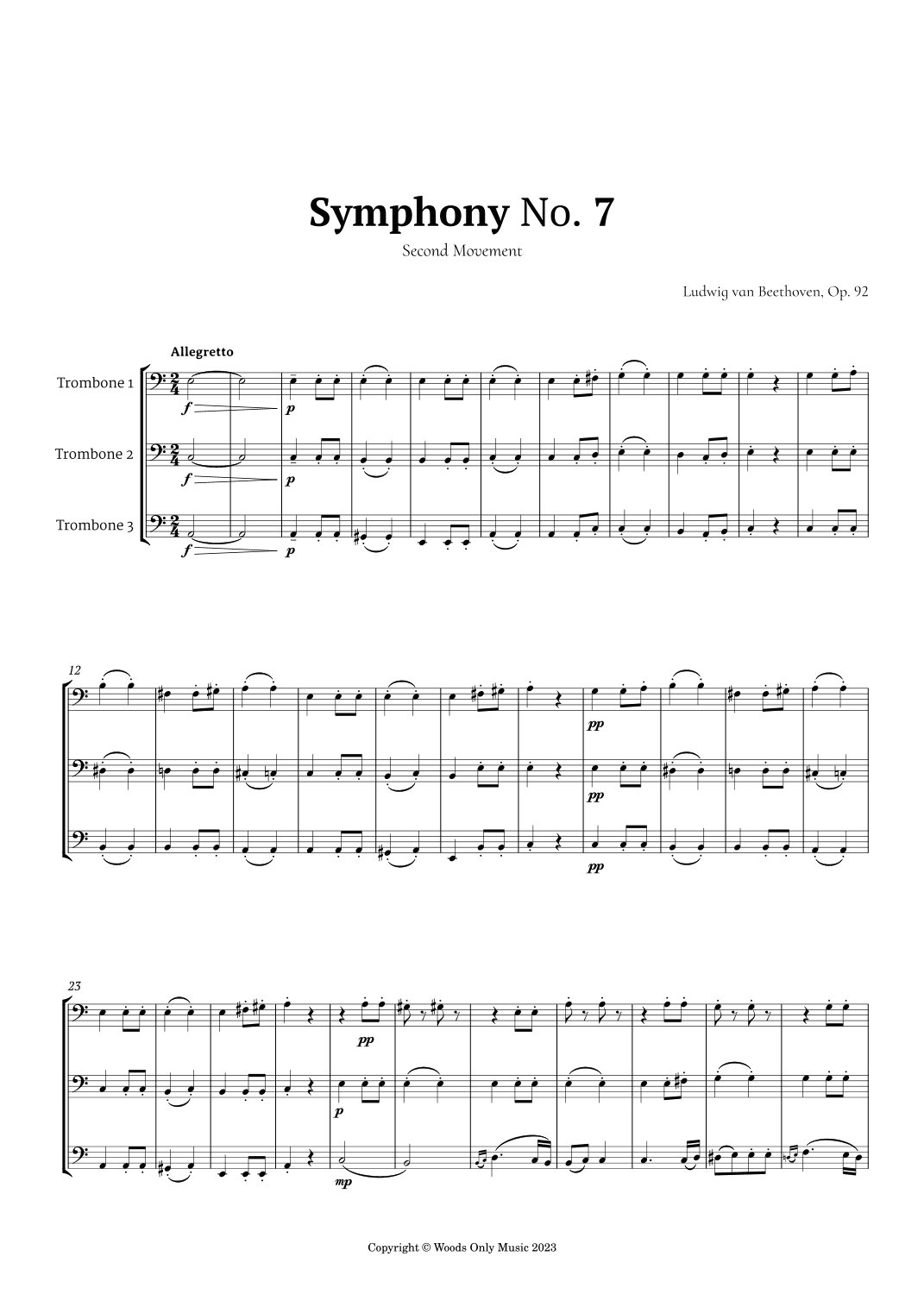 2nd Movement of Symphony No. 7 by Beethoven for Trombone Trio (arr. Ander)
