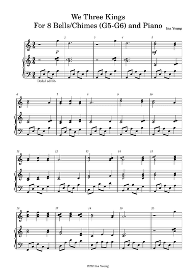 We three Kings for Bells/Chimes (G5-G6) and Piano (arr. Ina Young)