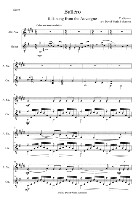 Bailero for alto saxophone & guitar (arr. David Warin Solomons)