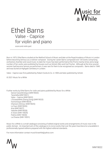 Ethel Barns - Valse Caprice for violin and piano (score and violin part) (arr. Music for a While)